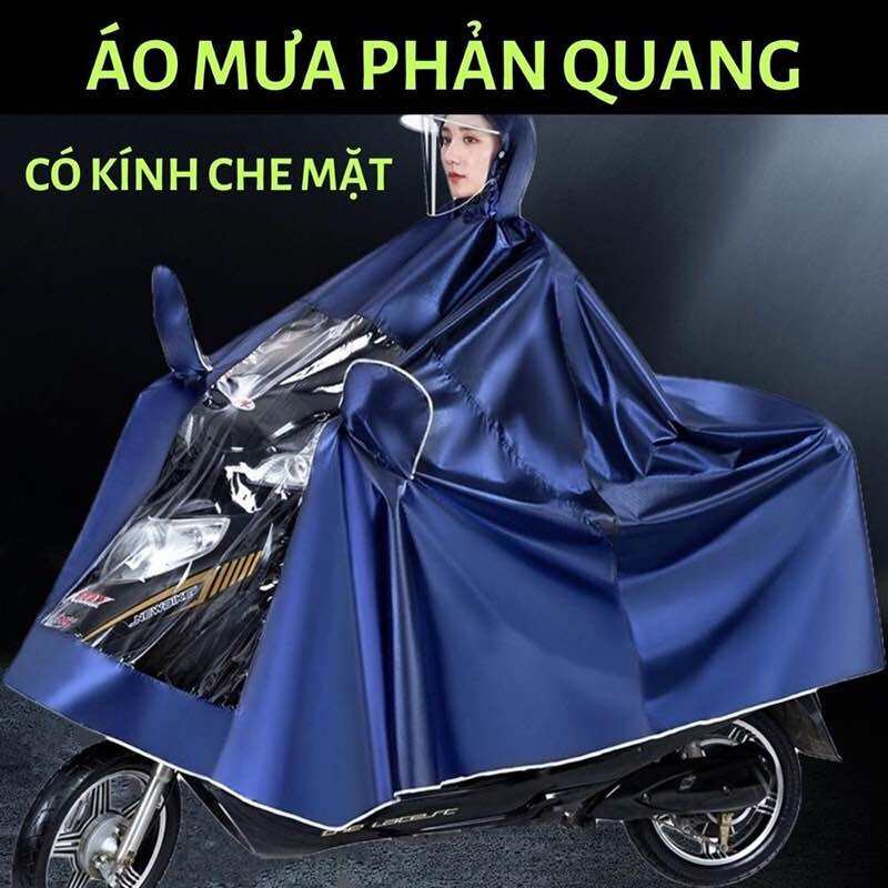 Áo Mưa 1,2 Người Có Kính Chắn Nước Che Mặt Cánh Dơi Chống Thấm Cao Cấp 2 Đầu PHẢN QUANG Có Túi Che Trùm Gương