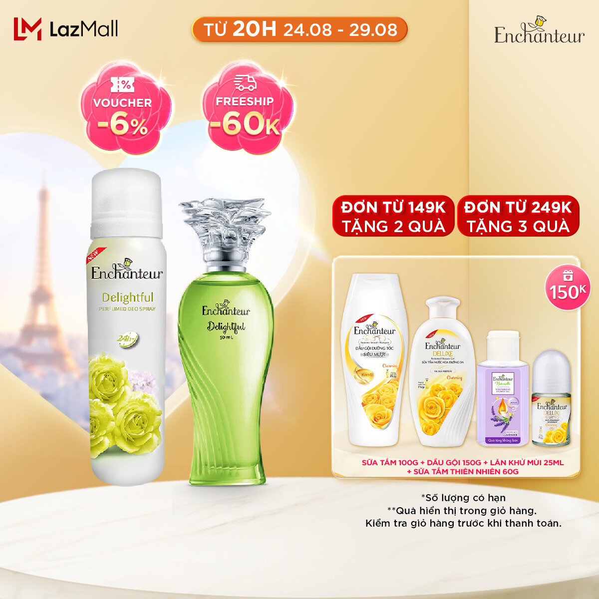Combo xịt Khử Mùi Delightful 150ml và Nước hoa cao cấp Delightful 50ml