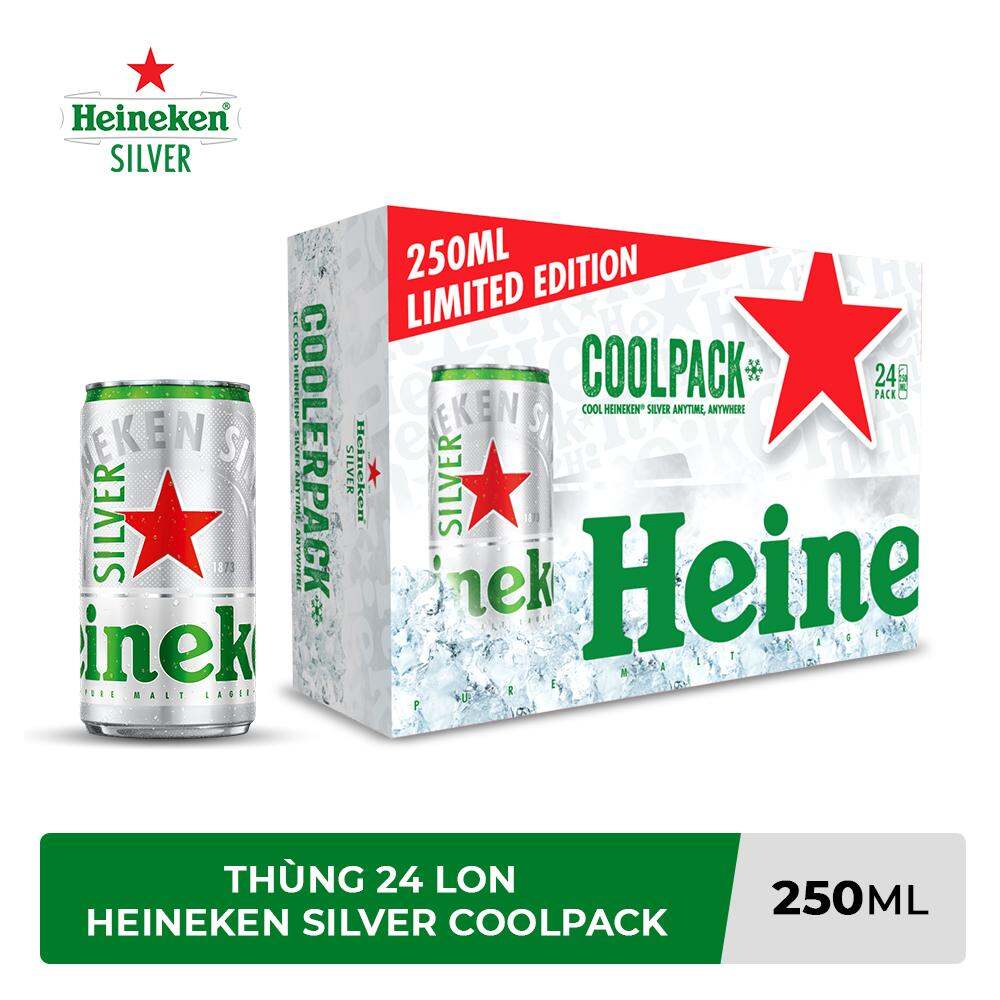 thùng 24lon bia Heineken bạc lon lùng 250ml đậm đà thơm ngon đúng vị hoa bia lên men tự nhiên cho hư