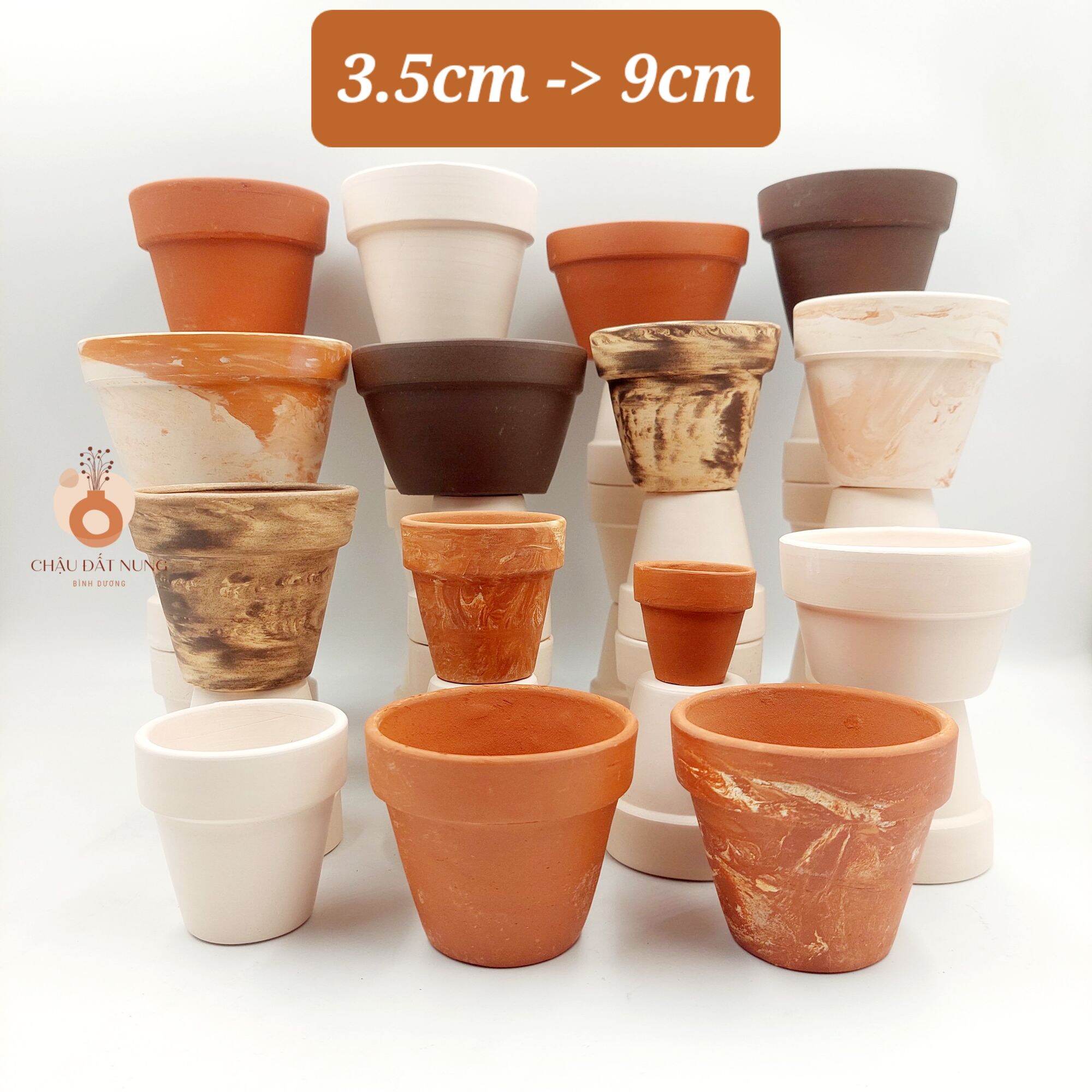 Chậu đất nung, chậu sen đá, xương rồng - Ly gờ 74 miệng chậu từ 3.5cm đến 9cm