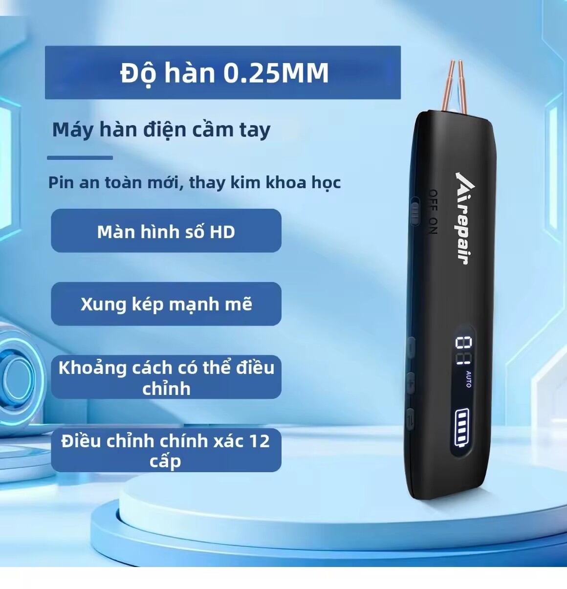 Máy hàn cell pin cầm tay Airrepair độ hàn 0.25MM màn hình số HD xung kẹp mạnh mẽ khoảng cách cơ thể điều chỉnh chính xác 12 cấp