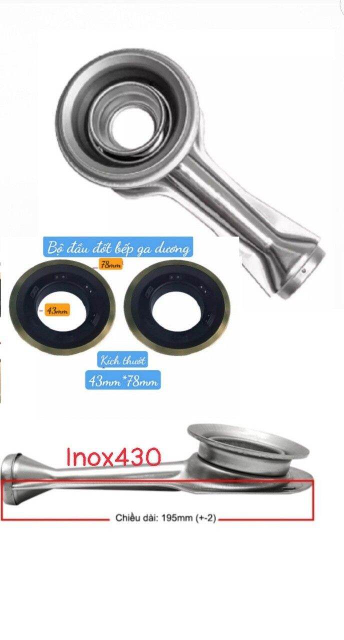 Bộ linh kiện đầu đốt bếp gas dương,điếu inox 430, tặng óc pas ( Tc 4 món)