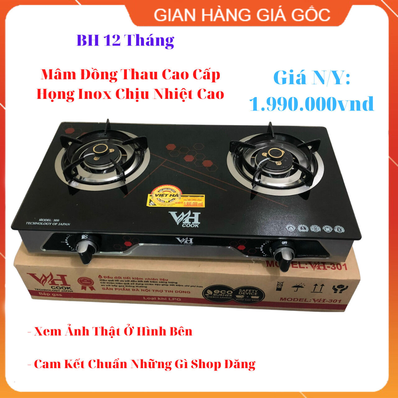 Bếp gas gia đình kính cường lực dùng mâm đồng điếu inox cao cấp, giá gốc 1990k nay giảm giá sốc