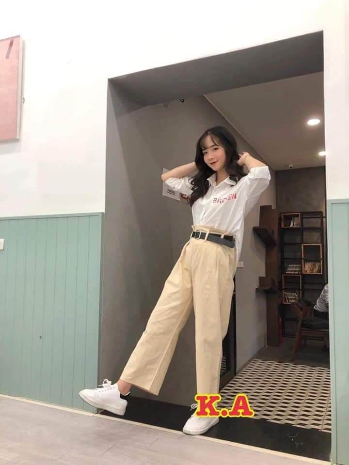 Quần ống rộng kaki cúc