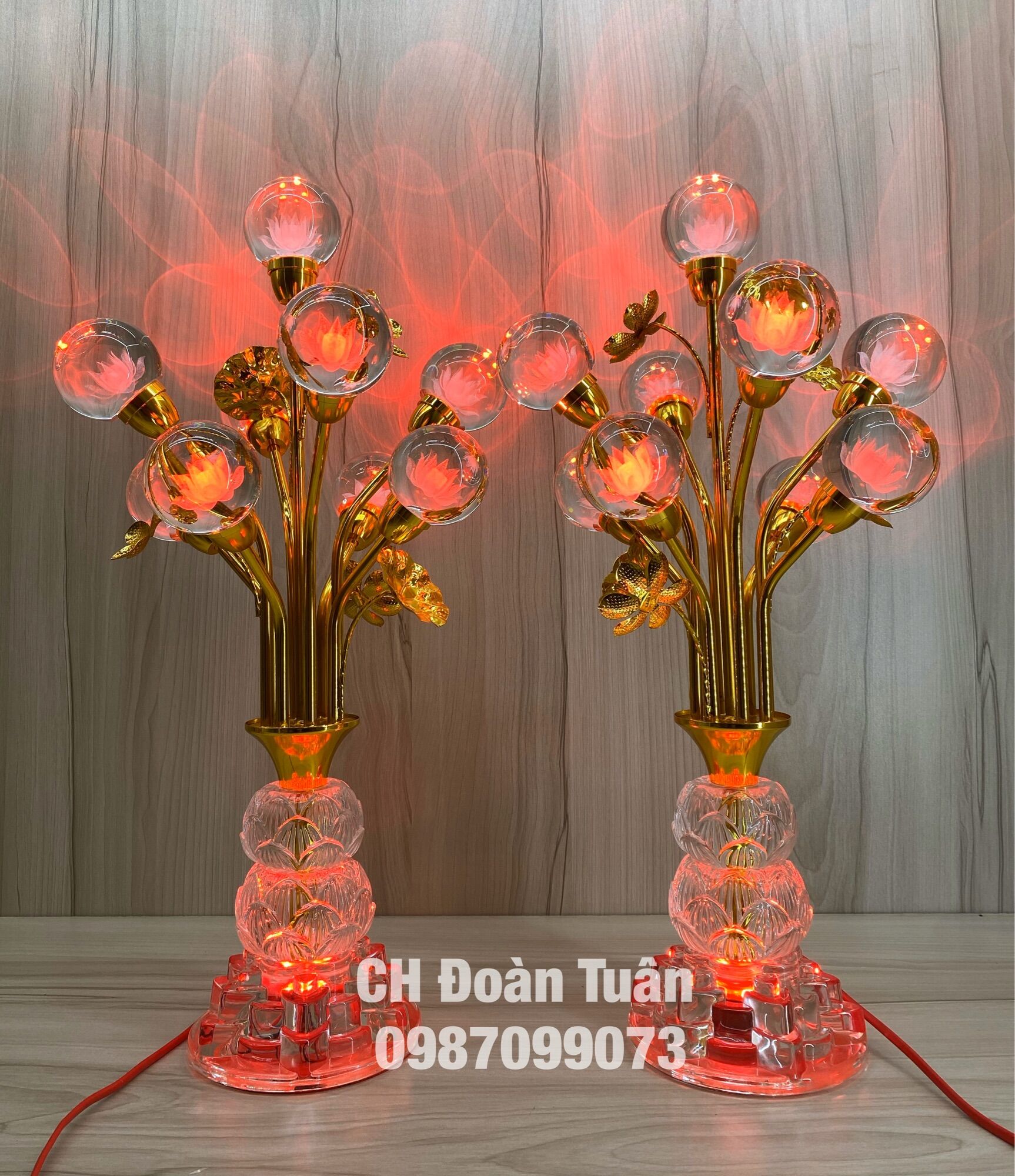 Cặp đèn bình bông pha lê quả cầu, đèn bình 9 quả cầu pha lê cao cấp