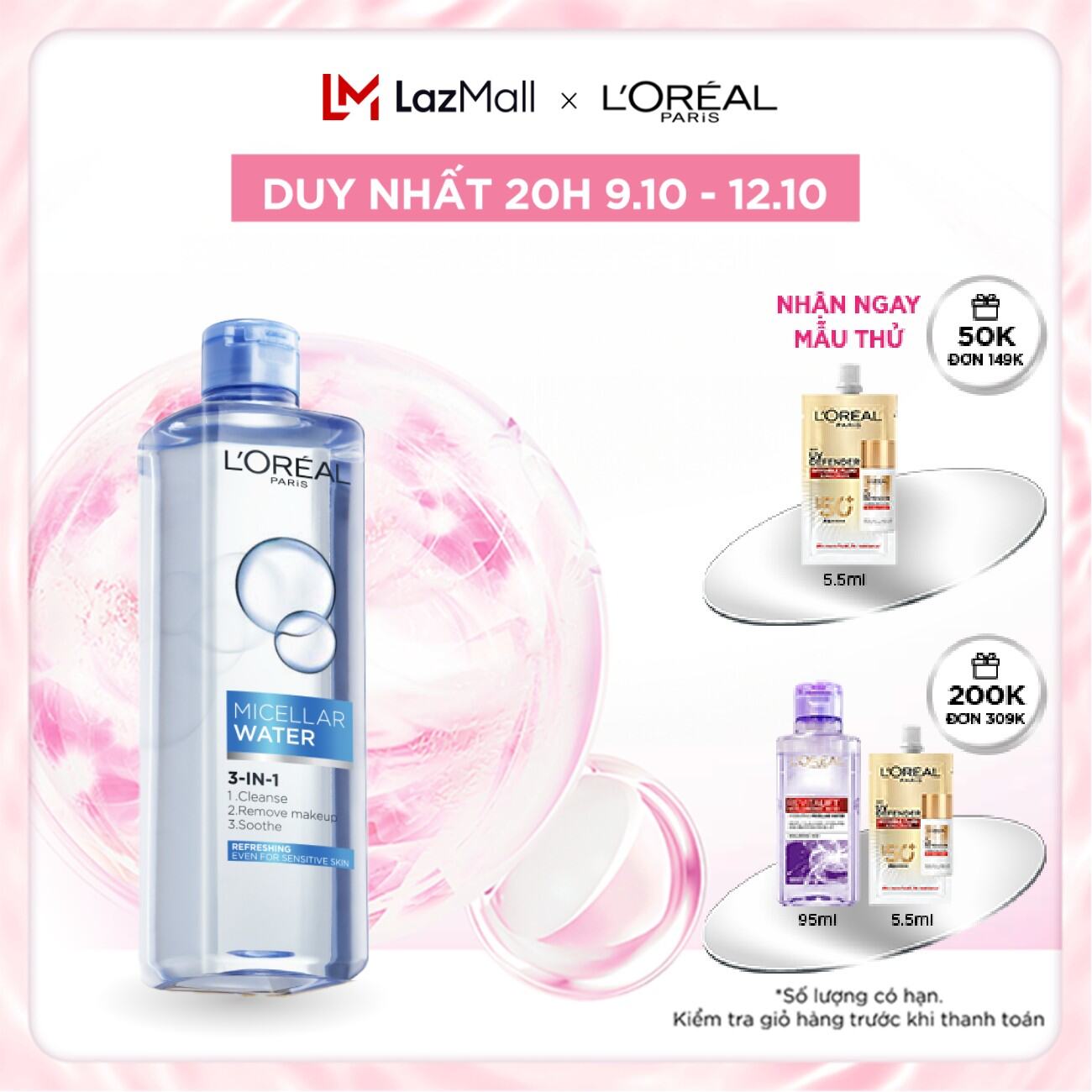 Nước tẩy trang tươi mát LOreal Paris Micellar Water 400ml (xanh dương nhạt)