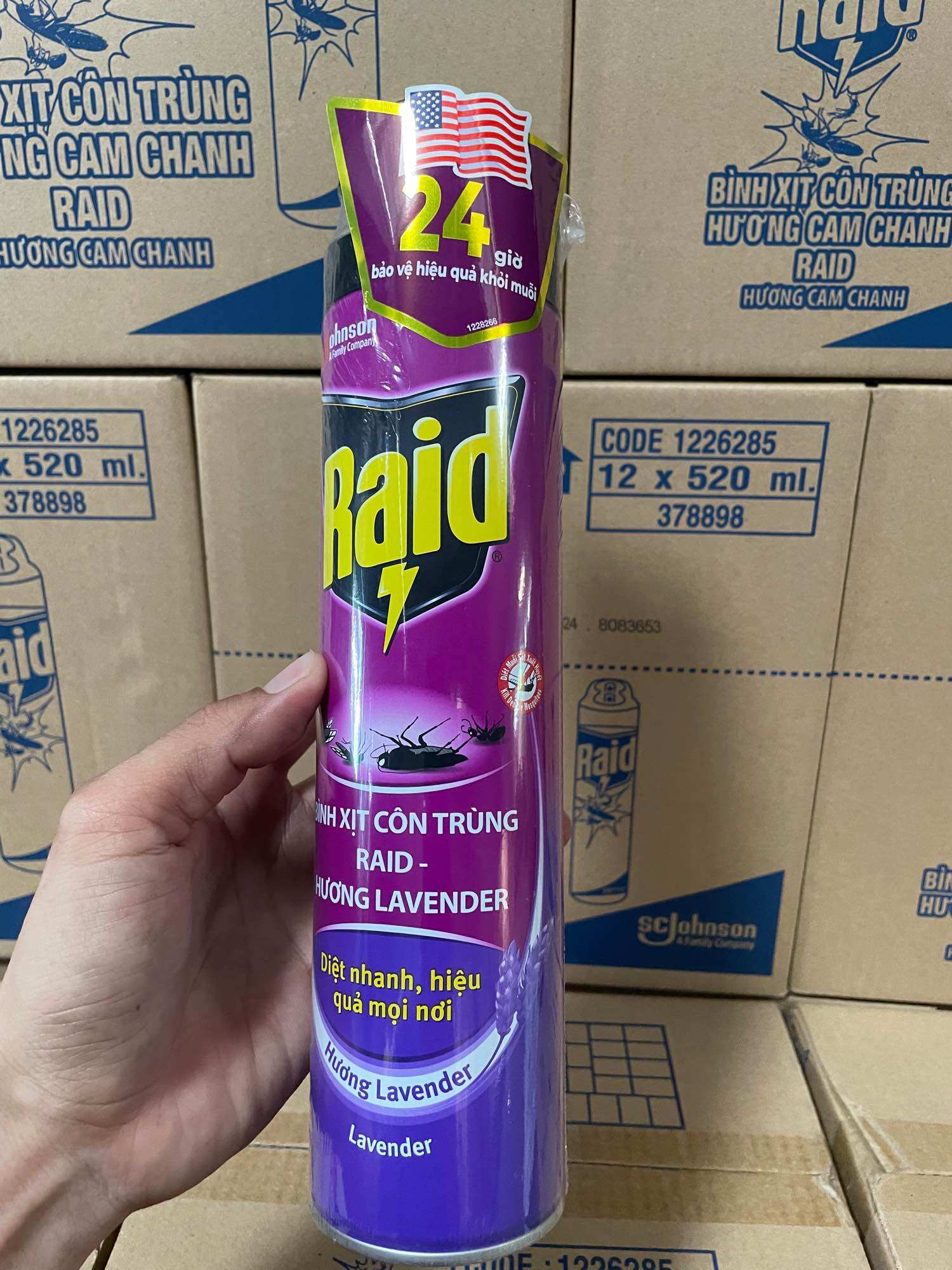 Xịt côn trùng Raid 520ml mẫu mới bảo vệ 24H