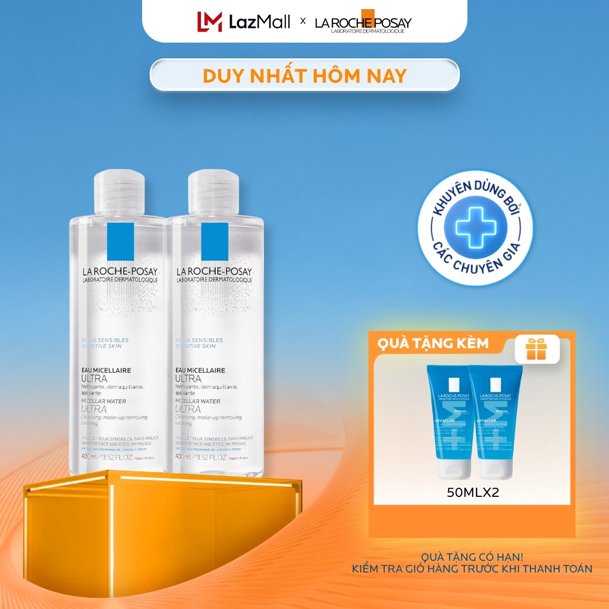 Bộ đôi nước làm sạch sâu và tẩy trang cho da nhạy cảm La Roche-Posay Micellar Water Ultra Sensitive Skin 400ml