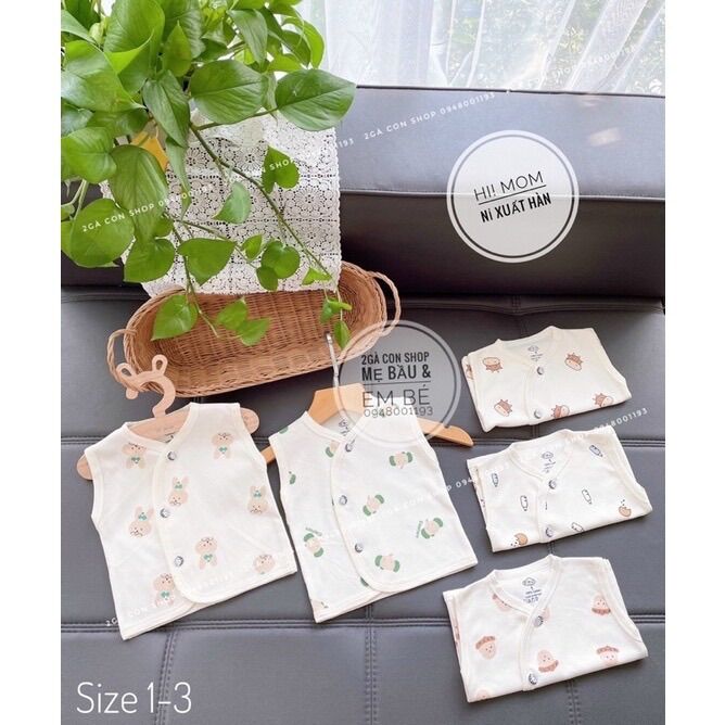 Áo gile cho bé sơ sinh 3-10kg him’m hoạ tiết