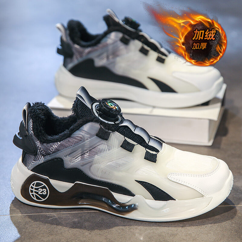 Giày Nam Putian Giày Thể Thao Giảm Xóc Chạy Bộ Cho Thanh Thiếu Niên Có Nút Xoay Tròn Mùa Đông Giày Chunky Sneaker Lót Nhung Độn Cao Chống Trượt