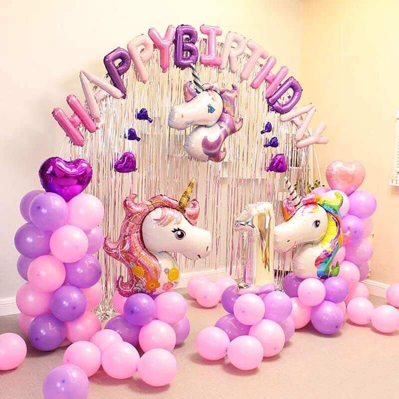 Combo bong bóng trang trí sinh nhật cho bé có rèm đầu ngựa 3d.🦄🦄🦄🦄🦄🦄..