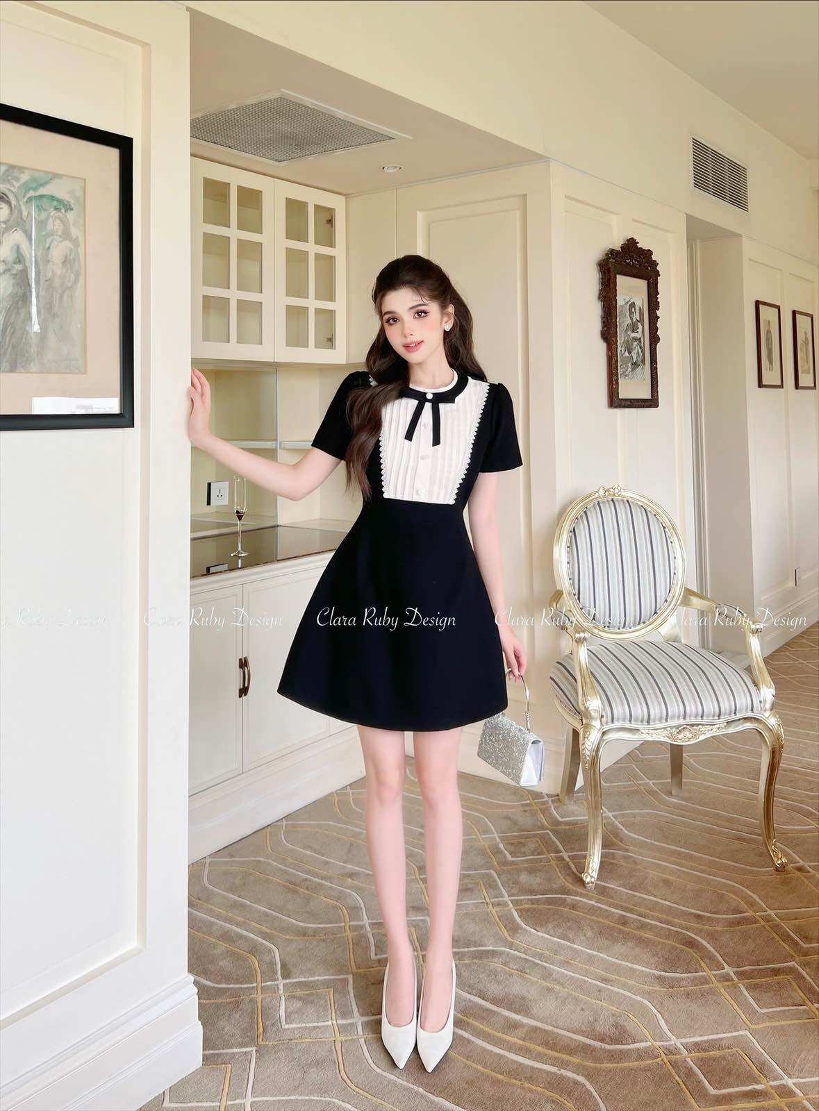 Váy đen phối ren nơ cổ - Thiết kế Clara ruby design