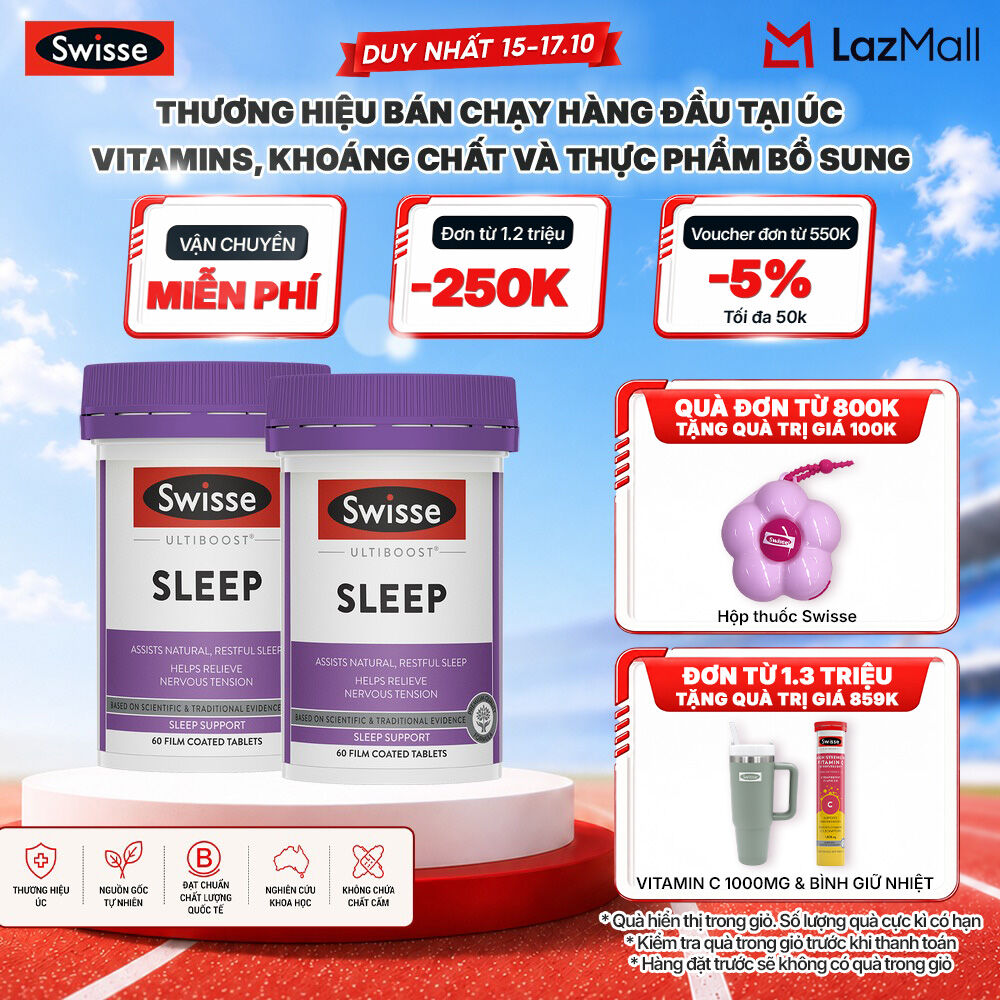 Combo of 2 Bottles to Help Improve Insomnia and Reduce Nervous Tension Swisse Ultiboost Sleep 60 Tablets/Bottle