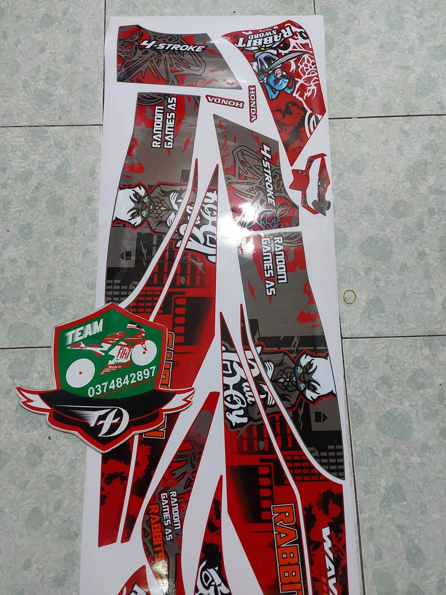 [HCM]Yem xe Wave s110  tem rời thỏ rabit dán các màu xe như đỏ  đen  trắng  xám