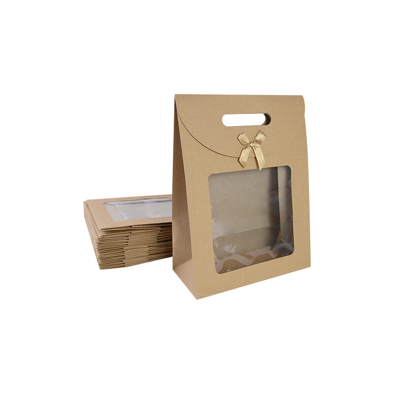2 Chiếc Túi Giấy Kraft Có Cửa Sổ Trong Suốt Túi Quà Tặng Di Động Đựng Hoa Kẹo Bánh Quy Bánh Ngọt Quà Cưới Quà Tiệc Có Tay Cầm