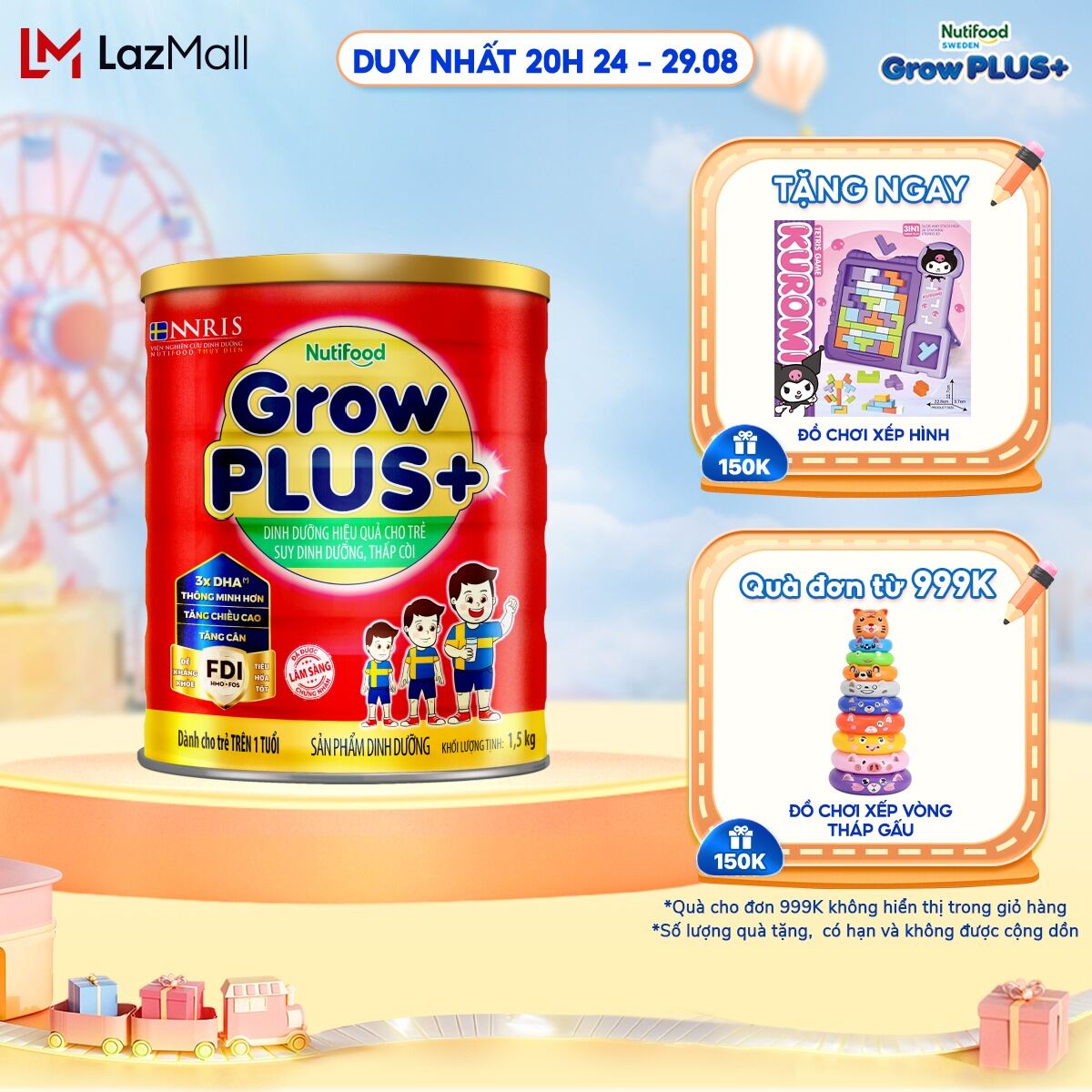 Sữa bột Nutifood GrowPLUS+ Suy Dinh Dưỡng (Đỏ) 1+ - Tăng Cân, Tăng Chiều Cao (Lon 1,5 Kg)