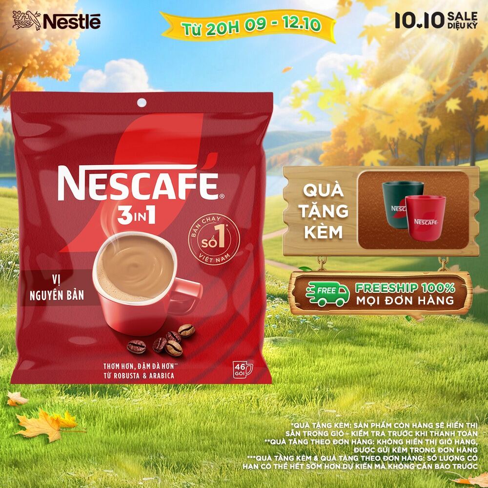 [ƯU ĐÃI THÁNG 10] NESCAFÉ 3IN1 Công thức cải tiến - VỊ NGUYÊN BẢN Bịch 46 gói (46x16g)