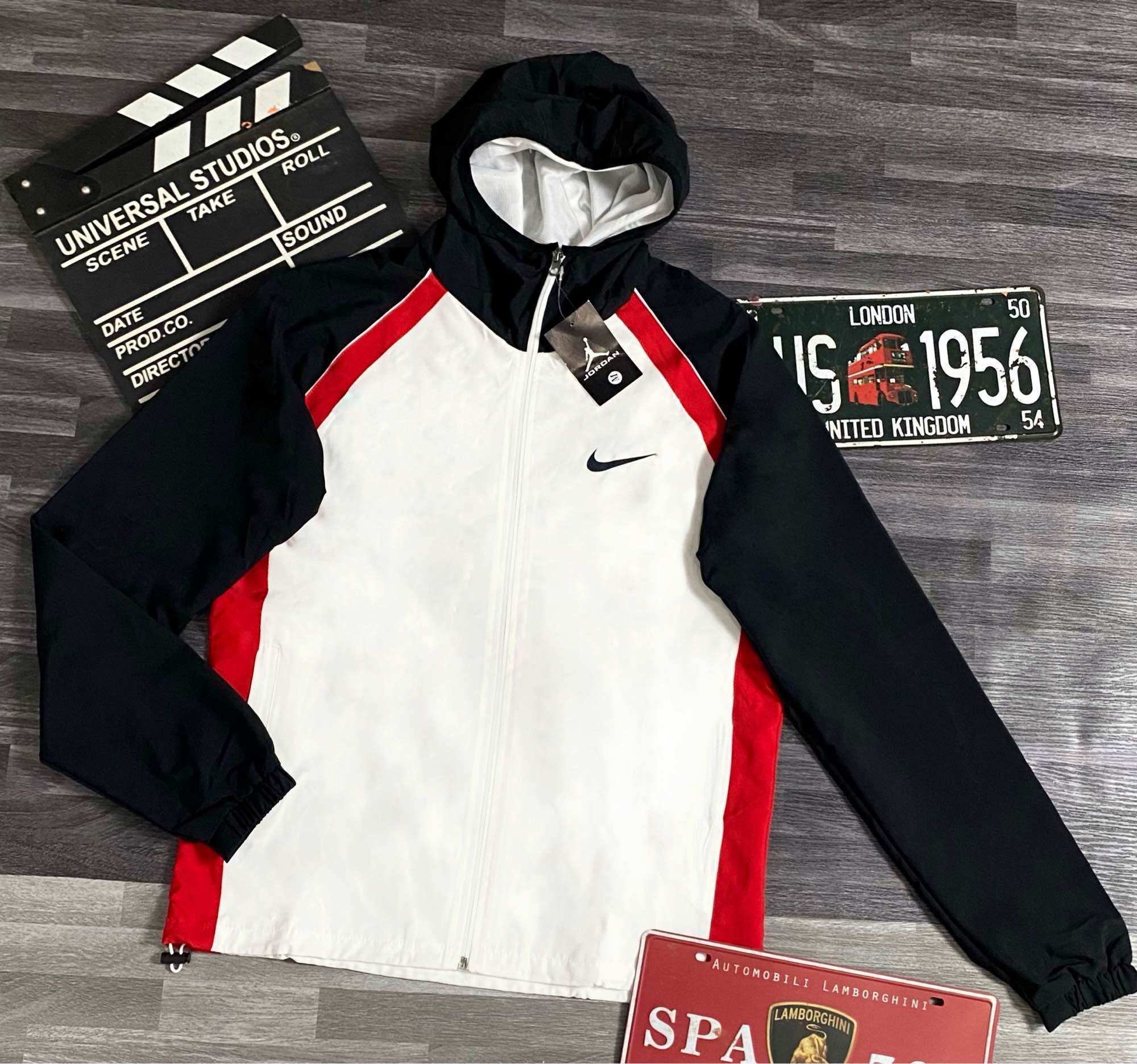 Áo Khoác Dù Nhẹ Cao Cấp Nam Nữ 2 Lớp Màu Đỏ Trắng N I K E Có Mũ Thể Thao Chống Nắng áo khoác gió line xuông dây rút