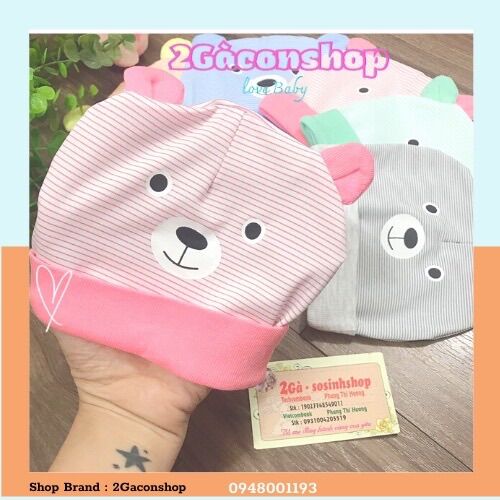 Mũ bé sơ sinh cotton mềm đẹp - Họa tiết chú gấu con