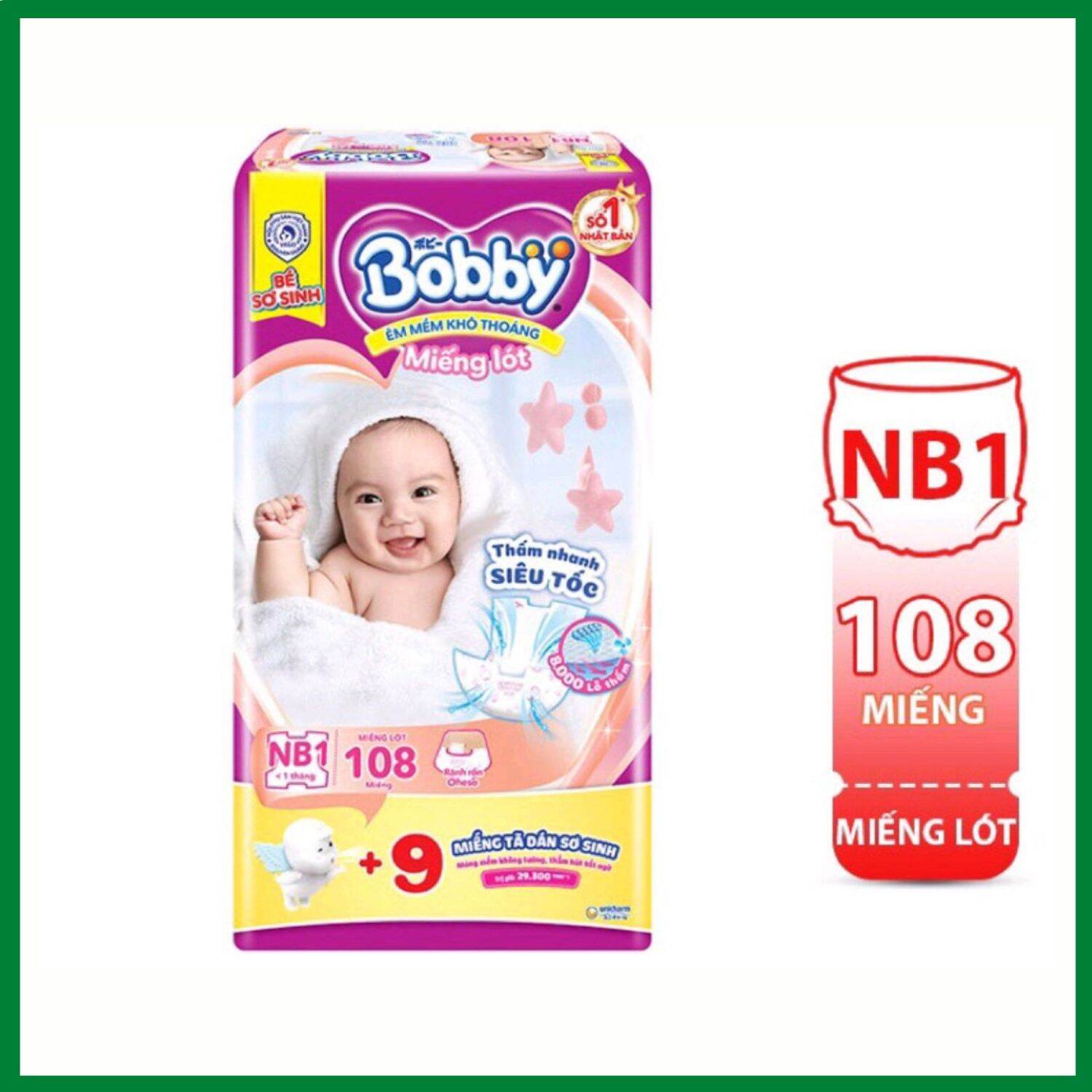 [Mã Giảm Giá 30k] Miếng Lót Siêu Thấm Bobby Newborn 1 - 108 Miếng (NB1, Dưới 5kg, 108Miếng)