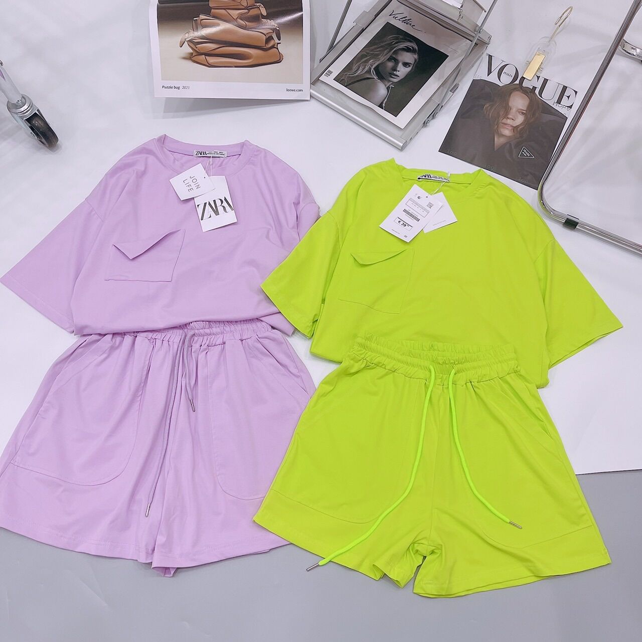 Bộ cộc nữ cotton xanh nõn trẻ trung