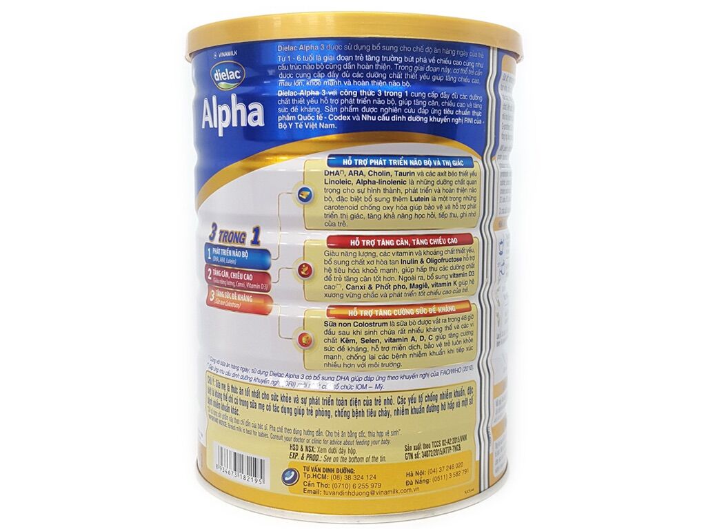 Sữa bột Dielac Alpha số 3 1500g (cho bé từ 1-2 tuổi)