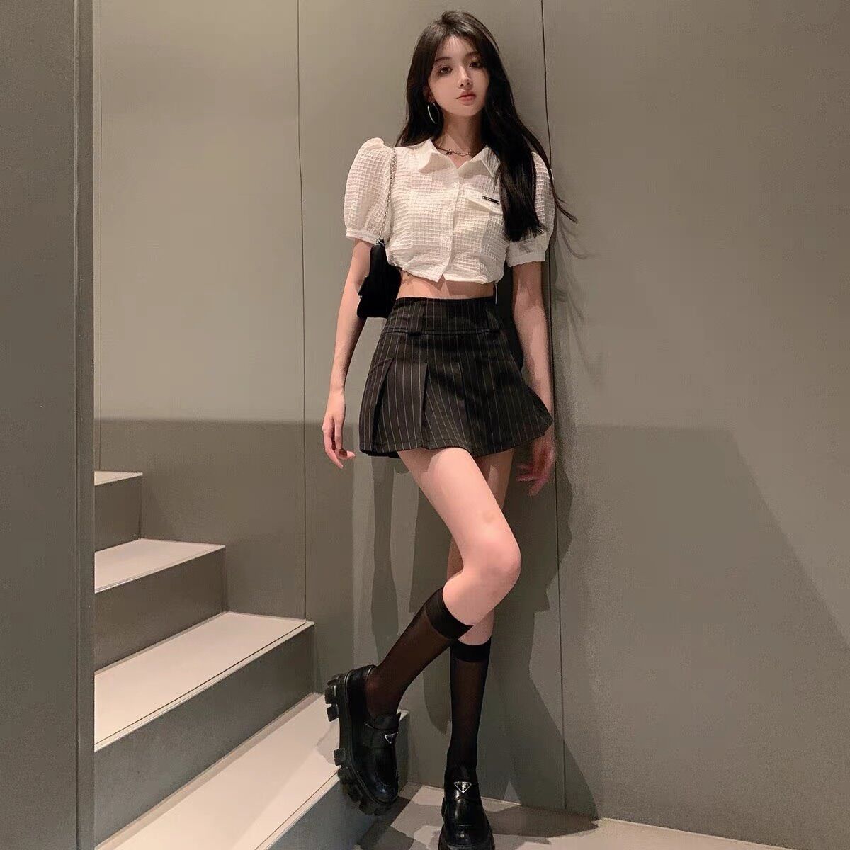 Áo Sơ mi croptop dây rút