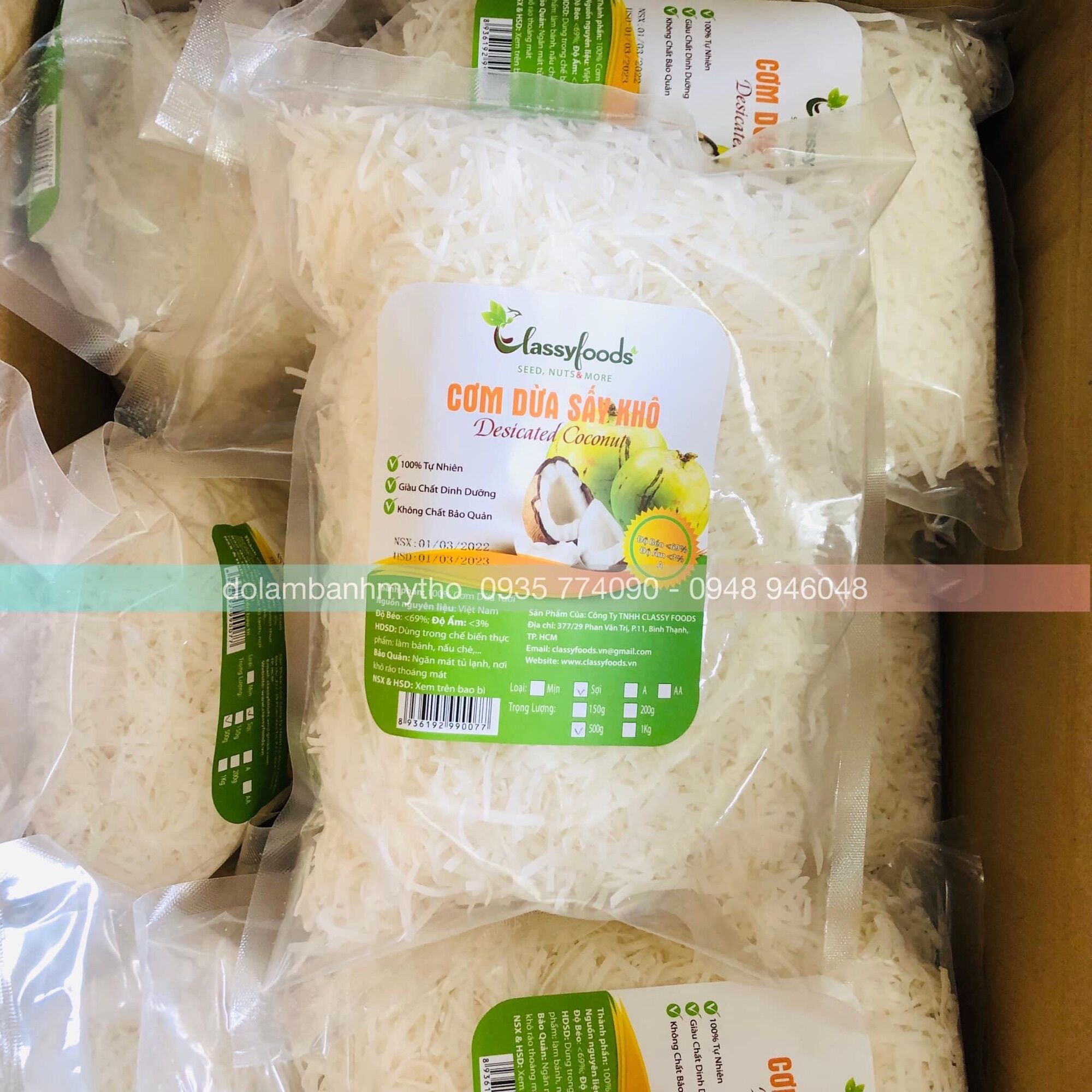 Cơm dừa sấy khô, sấy sợi Xuất xứ Việt Nam Trọng luợng gói 500gr