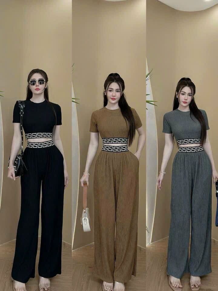 Sét áo croptop mix quần suông lưng bảng to bo viền hách dáng