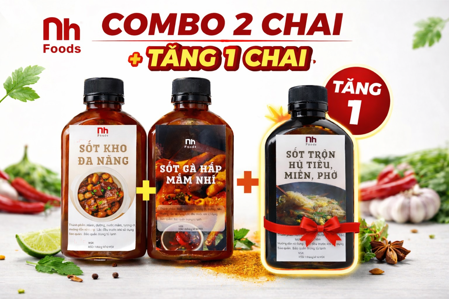 Combo 2 Chai + Tặng 1 Chai Sốt Trộn Hủ Tiếu Nh Foods, Tiện Lợi trong căn bếp nhà, Hương Vị chuẩn nhà hàng