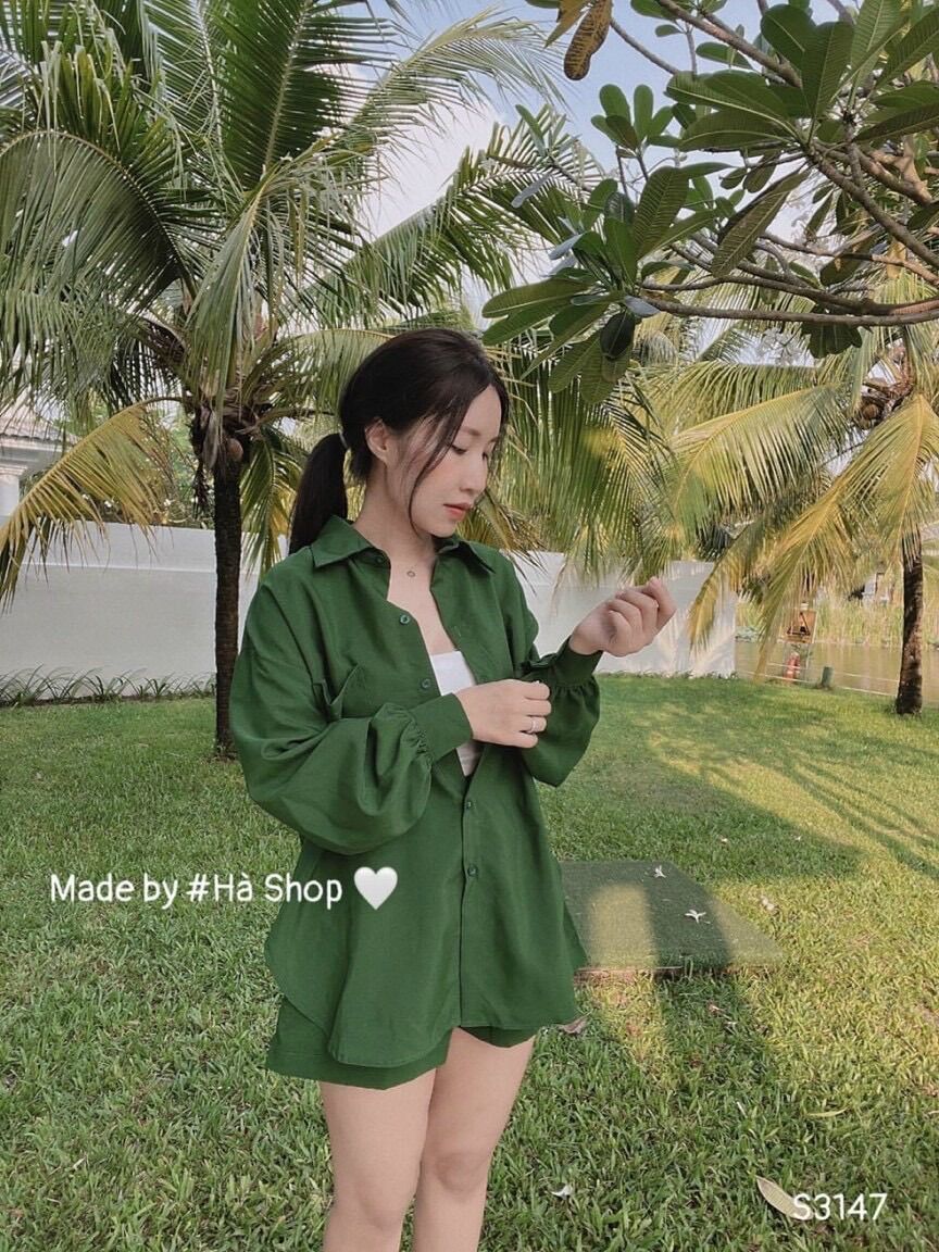 (SHOP BIGSIZE nữ 50kg đến 90kg) set 3 món áo sơ mi quần đùi