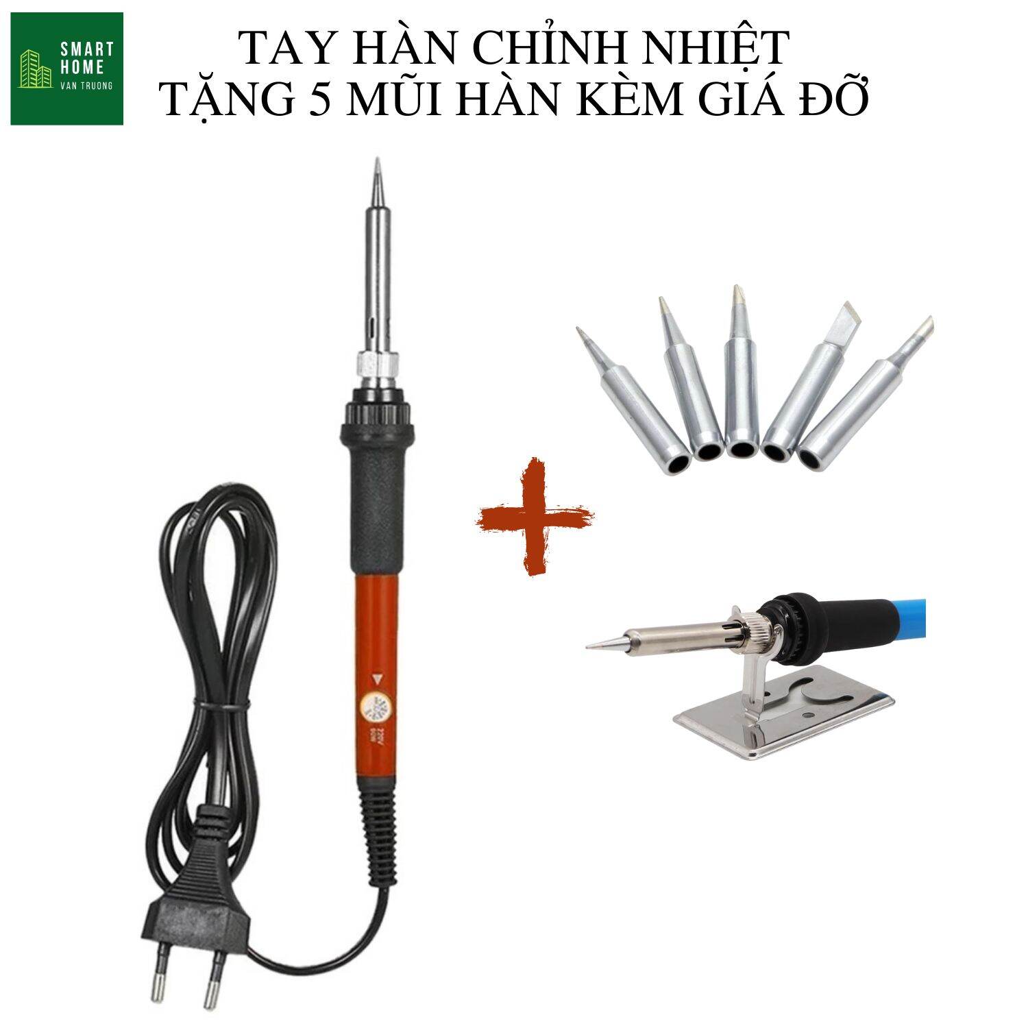Combo tay hàn TQ936 và bộ 5 mũi hàn 936 điều chỉnh nhiệt độ điện áp 220V công suất
