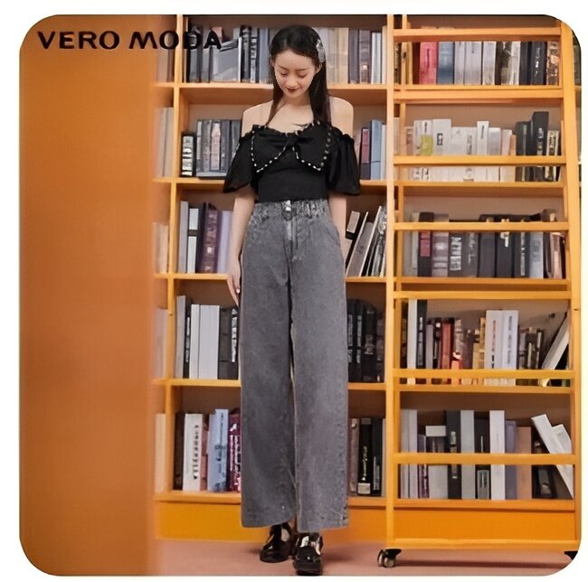 Vero moda - quần bò ống rộng cạp cao cho nữ