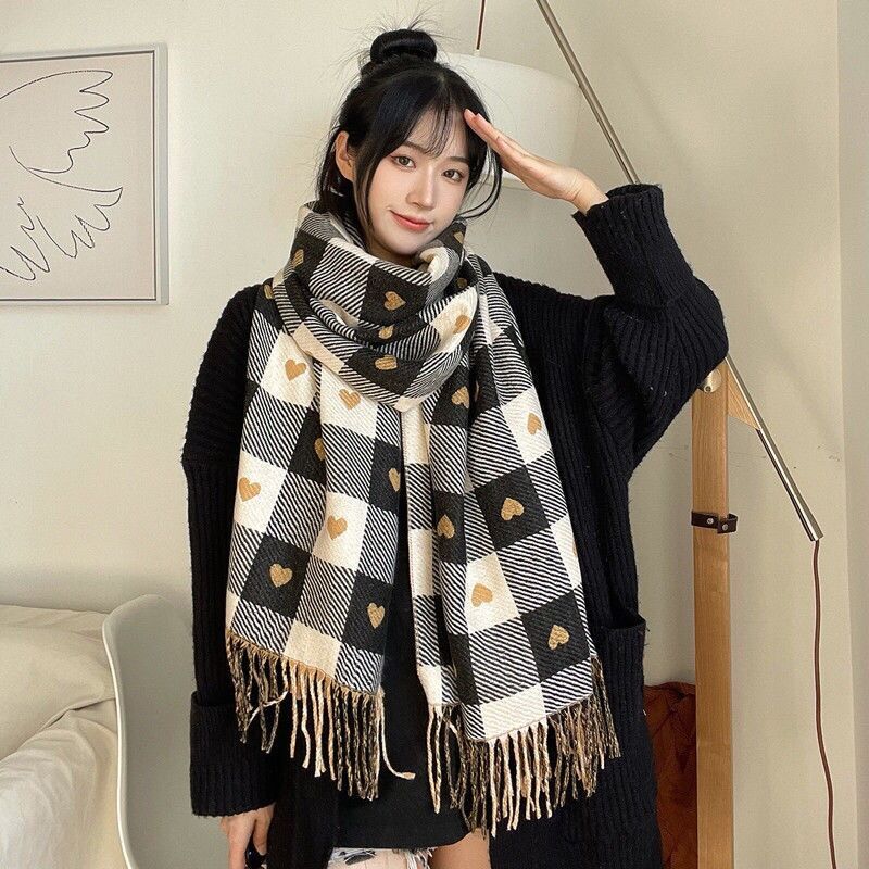 🎀 🎀 Khăn len choàng cổ Cashmere hình trái tim Vintage phong cách Hàn Quốc - TiNyHouse 🎀🎀