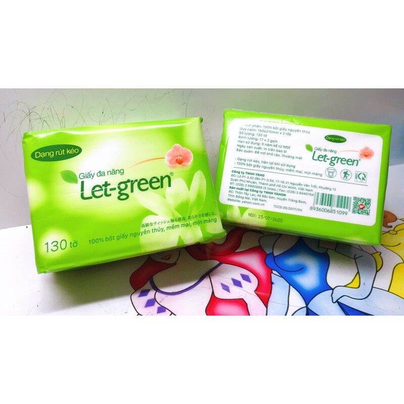 khăn giấy rút đa năng Let Green 130 tờ ( 2 lớp). Kích thước 15*21