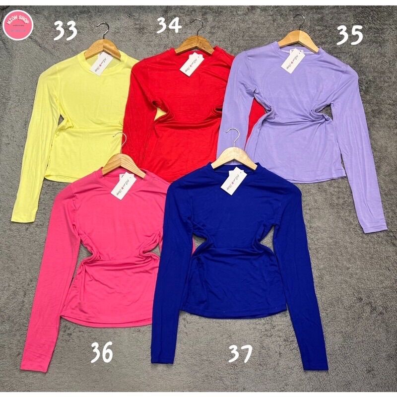 Combo 3 áo thun trơn body cổ tròn tay dài