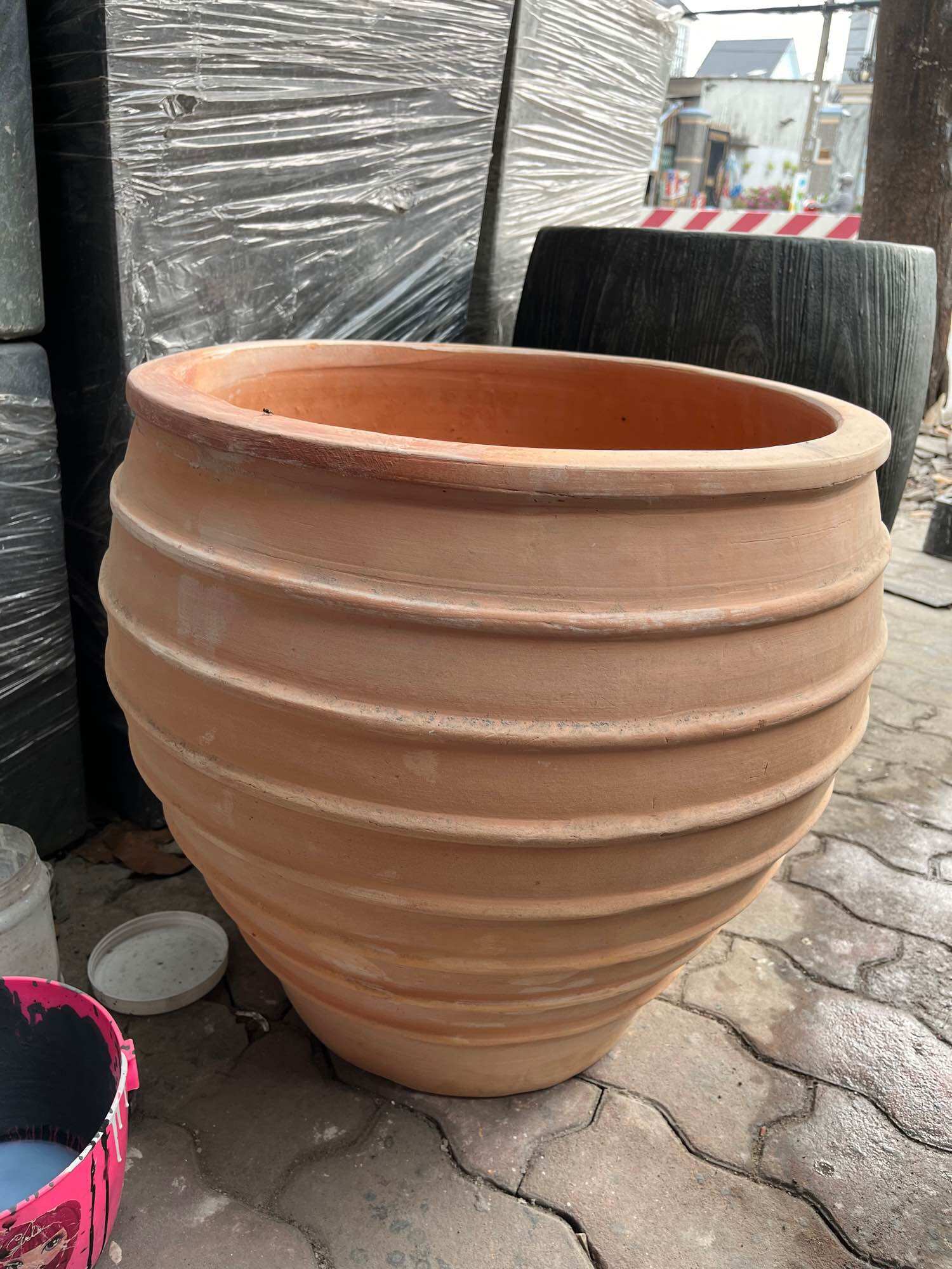 Chậu gốm đất nung củi dáng lu hàng loại 1 dầy đẹp đk 50 cm