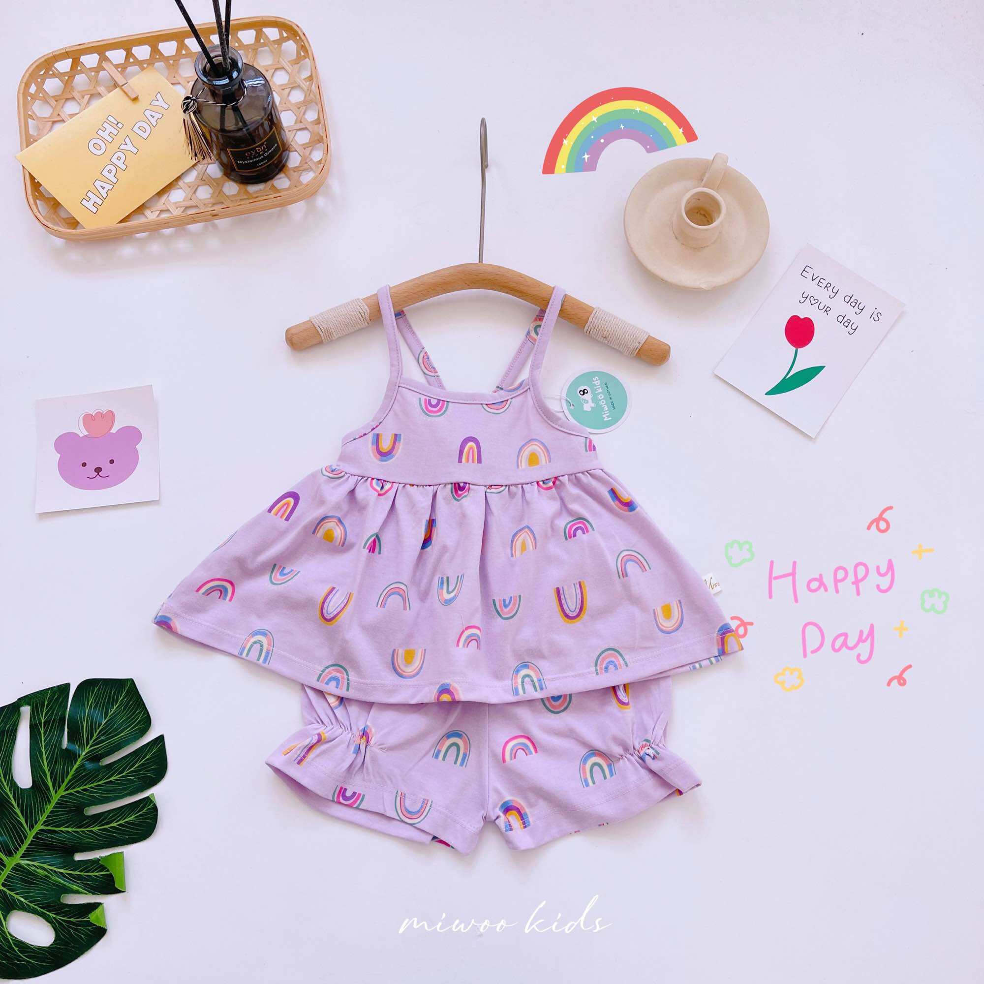Đồ bộ 2 dây mặc nhà mát mè cho bé gái với chất liệu thun bozip mềm mịn mát phù hợp ngày hè - đồ bộ bé gái