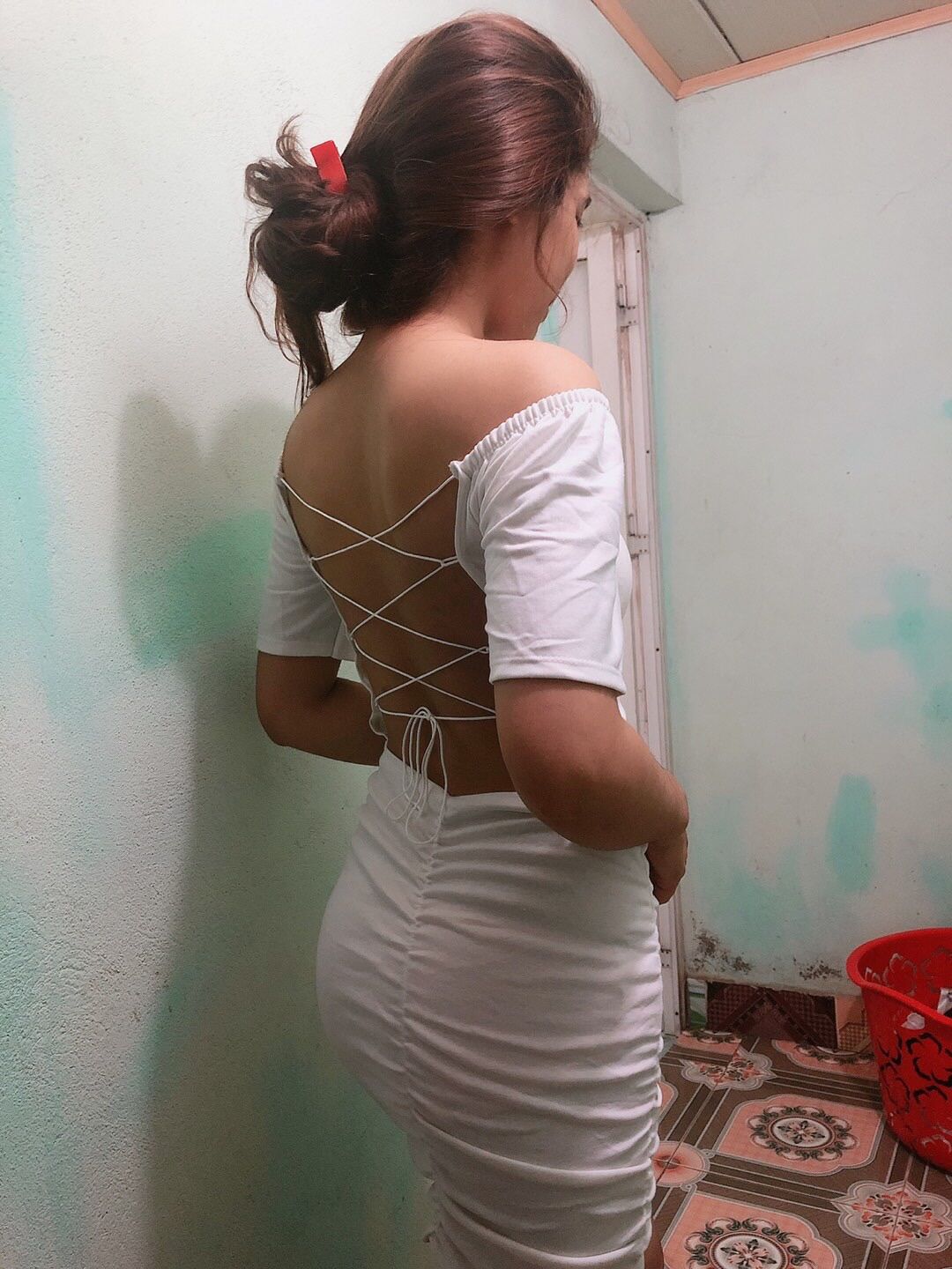 Đầm body nhún đan dây lưng thun co dãn