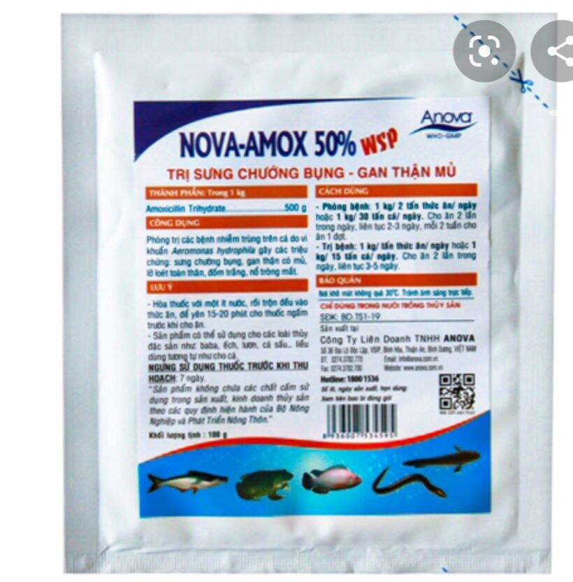 Nova Amox 50% 100 gram sưng chướng bụng, gan thận mủ