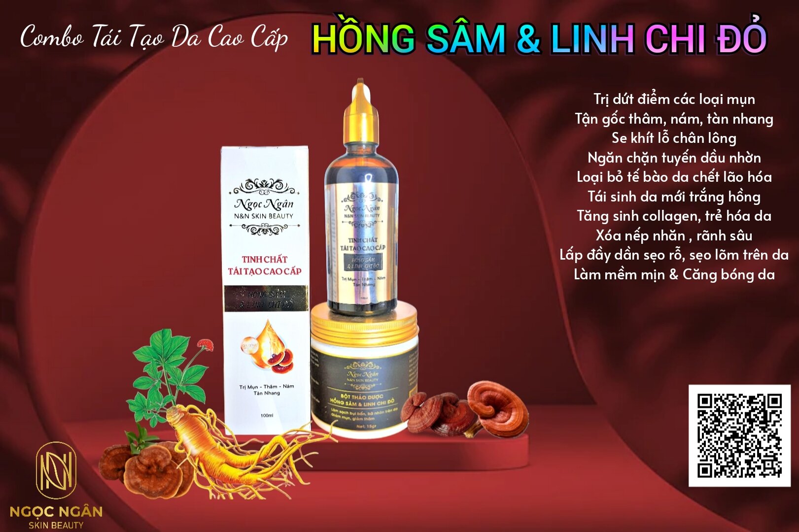 COMBO TÁI TẠO DA LINH CHI ĐỎ CAO CẤP ( TÁI TÁI TẠO XÓA MỤN NÁM TÀN NHANG)