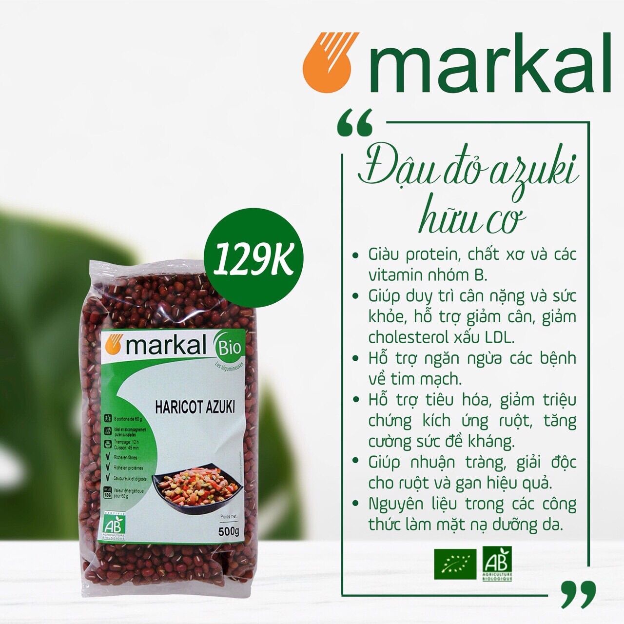[ Tách lẻ 100g] Đậu xanh hữu cơ Markal 100g