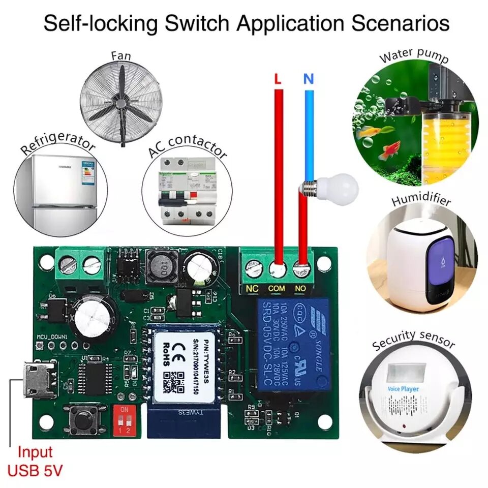Module điều khiển Tuya (12V 24V 1CH Wifi+RF) mở khoá cổng, cửa, khoá nam châm điện RFID qua điện thoại
