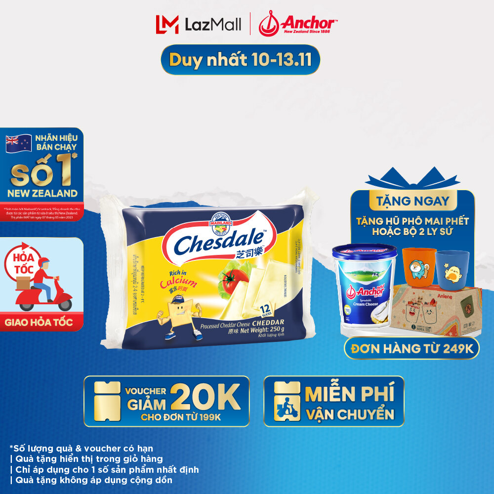 [GIAO HÀNG HỎA TỐC - HCM] Phô Mai Chesdale Cheddar Lát Vị Sữa 250G (12 Miếng)