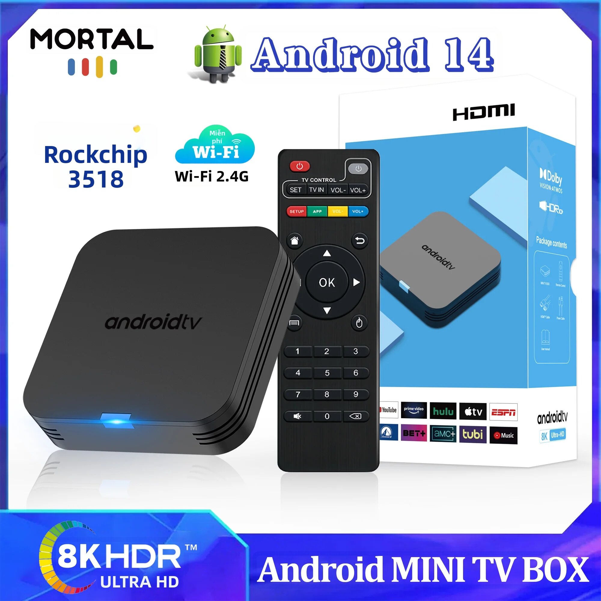 Hộp Giải Mã Truyền Hình Android TV Box 14.0 TX1 Mini 8K HDR USB3.0 16GB RK3518 Quad Core, Đầu Phát Đa Phương Tiện Toàn Cầu, Wifi 2.4G, Tích Hợp Trợ Lý Giọng Nói