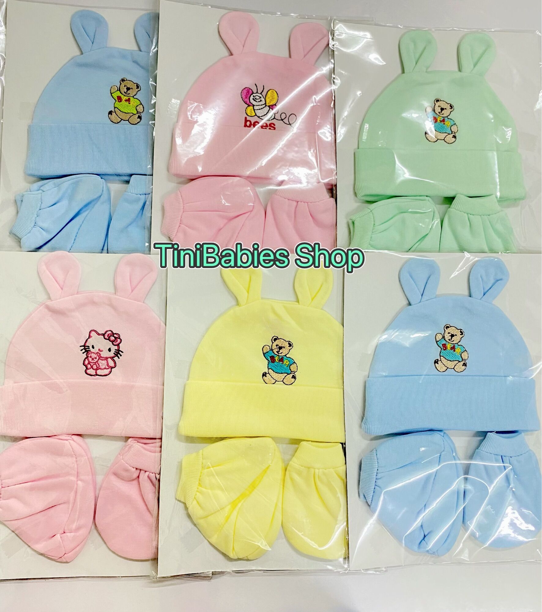 Bộ nón bao tay bao chân sơ sinh hàng thêu máy cao cấp