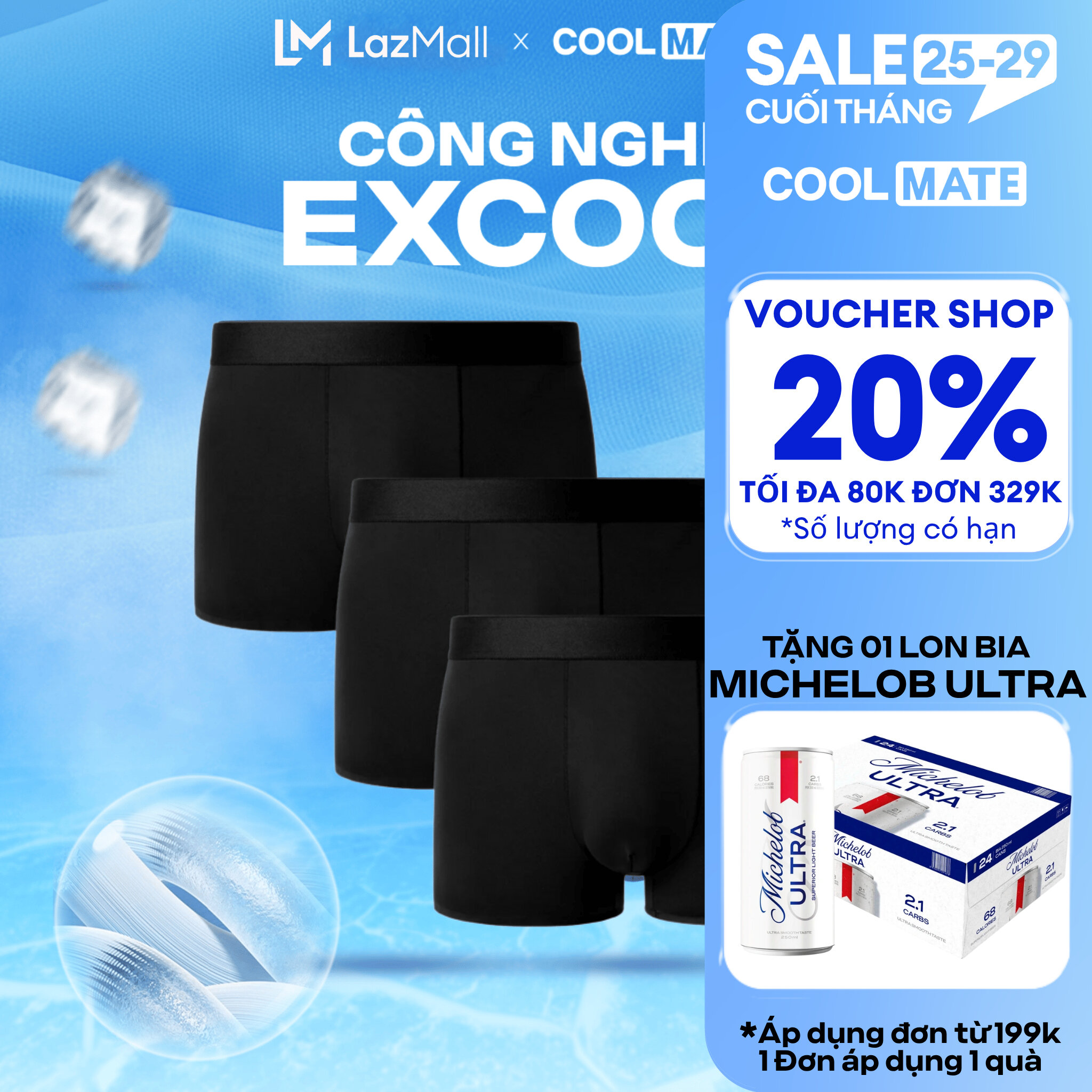 Combo 03 Quần lót nam Trunk Excool Microfiber Seamless (Không đường may) - Coolmate