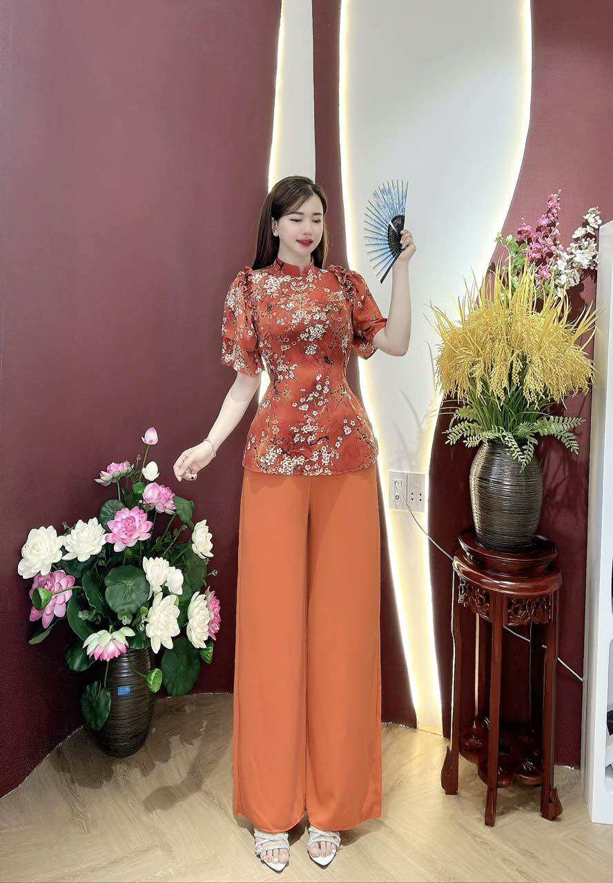 BỘ BÀ BA NỮ ÁO CỔ CAO VẢI LỤA MANGO