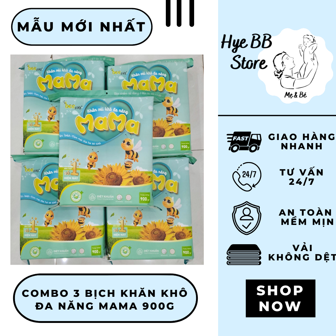 [HÀNG CHÍNH HÃNG] COMBO 3 BỊCH KHĂN VẢI KHÔ ĐA NĂNG MAMA 900G