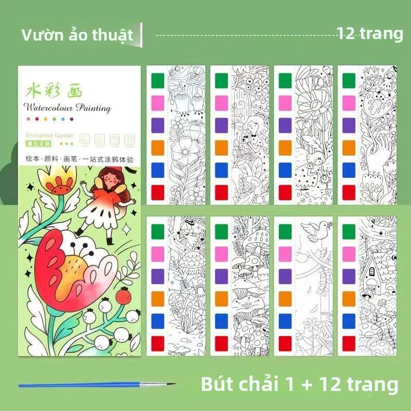 Bộ Sách Tranh Màu Nước Di Động Cho Trẻ Em - Sách Tô Màu Graffiti Kèm Bàn Chải - Đồ Chơi Tranh Sáng T